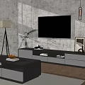 Modern Luxury Living Room Interior With TV Stand Coffee Table Floor Lamp And Green Plant