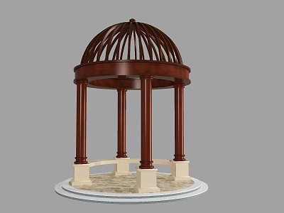 Classic Wooden Gazebo With Dome Roof And Decorative Columns On Stone Base 3d model