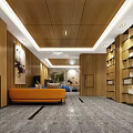 Modern Hotel Lobby Interior With Pendant Lights Wooden Decor And Reception Desk