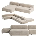 Beige Linen Fabric Modern Modular Sectional Sofa With Comfortable Multi Seat Design