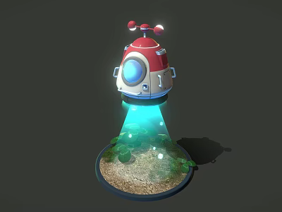Red And White Small Airplane With Circular Window Blue Light And Green Plants On Ground 3d model