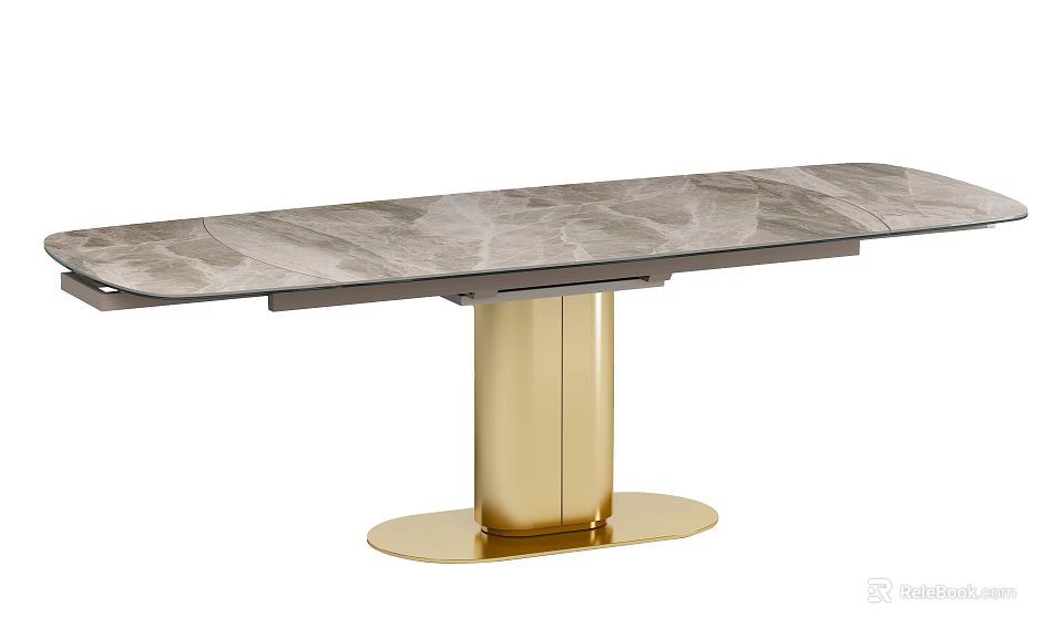 Elegant Modern Dining Table With Marble Surface And Gold Metal Base 3d model