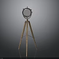 Vintage Wooden Tripod Spotlight With Metal Head And Industrial Design