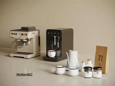 Mottaian&Co Modern Kitchen Appliances With Coffee Machine Kettle Mugs And Jars 3d model