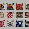 Colorful Decorative Pillows With Various Ethnic And Geometric Pattern Designs 3d model