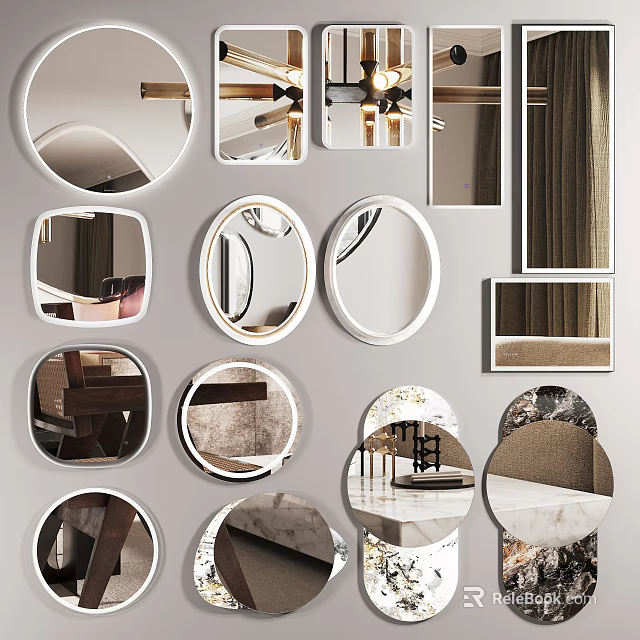 Various Shaped Decorative Mirrors For Indoor Wall Decoration With Reflections 3d model