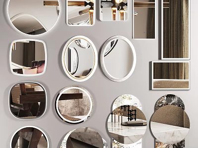 Various Shaped Decorative Mirrors For Indoor Wall Decoration With Reflections 3d model