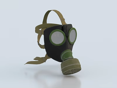 Firefighting Equipment Gas Mask With Green Filter And Adjustable Straps 3d model