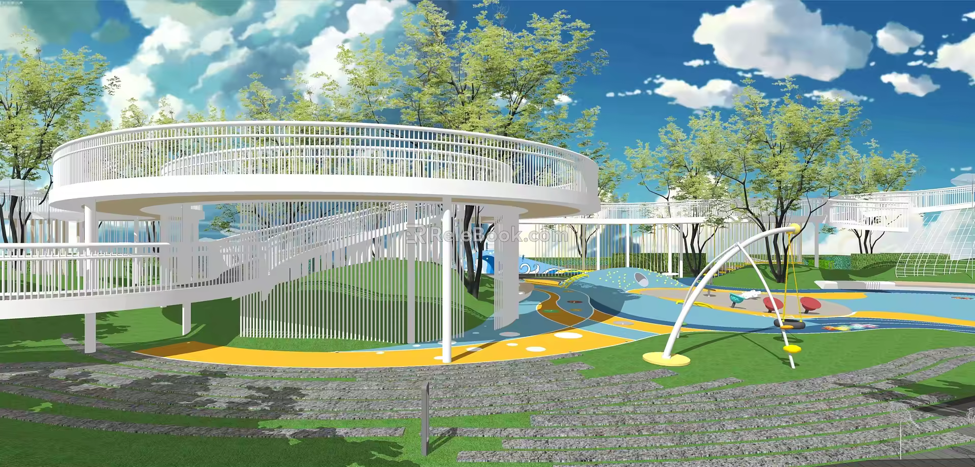 Modern Observation Deck Park Special-shaped Landscape Bridge Curve Aerial Plank Road Viewing Platform 3d model
