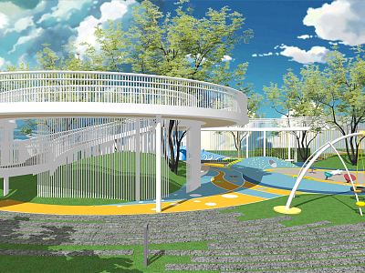 Modern Observation Deck Park Special-shaped Landscape Bridge Curve Aerial Plank Road Viewing Platform model