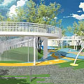 Modern Observation Deck Park Special-shaped Landscape Bridge Curve Aerial Plank Road Viewing Platform 3d model