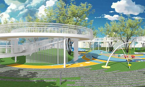 Modern Observation Deck Park Special-shaped Landscape Bridge Curve Aerial Plank Road Viewing Platform 3d model