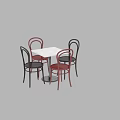 Square White Dining Table Set with Four Red and Dark Brown Curved Back Chairs 3d model