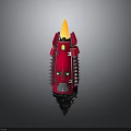 Red Mechanical Device Featuring Flame Shaped Top Yellow Detail Panels And Spiked Base 3d model