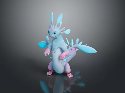Cute Fantasy Game Movie Character With Blue Pink Fins And Dragon Like Frilled Design 3d model