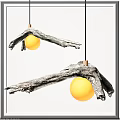 Unique Shaped Pendant Lights with Natural Tree Branch Design and Orange Spherical Bulbs