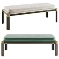 Cream And Green Upholstered Bed Bench With Black And Gold Metal Legs
