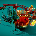 Vintage Circus Bandwagon With Music Lights Red Gold Decorations And Mechanical Elements 3d model