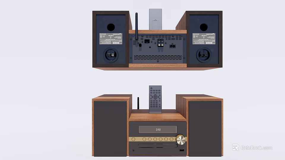 Modern Headphone Speaker System With Dual Wooden Speakers Control Panel And Remote 3d model 