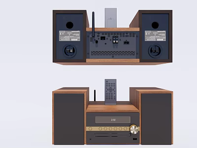 Modern Headphone Speaker System With Dual Wooden Speakers Control Panel And Remote 3d model