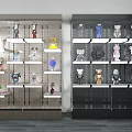 Modern Black And Wooden Display Cabinets With Glass Doors Holding Toy Figures And Collectibles