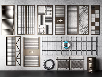 Industrial LOFT partition iron partition screen 3d model