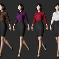 Women Wearing Different Colored Blouses And Black Skirts Walking Pose
