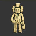 Golden Humanoid Decorative Figurine With Top Hat Curly Hair Buttoned Coat And Bag
