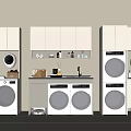 Modern Laundry Room With Stackable Washing Machines Cabinets Countertop And Storage 3d model