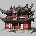 Traditional Chinese Architecture Featuring Two Story Wooden Structure Curved Eaves Black Tiles And Red Walls