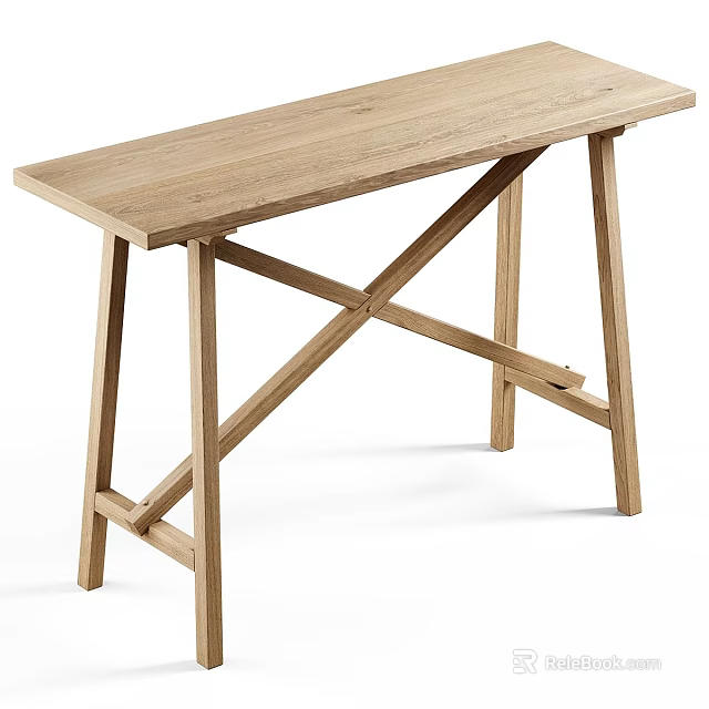 Simple Wooden Stool With Cross Leg Structure And Natural Oak Finish Design 3d model 