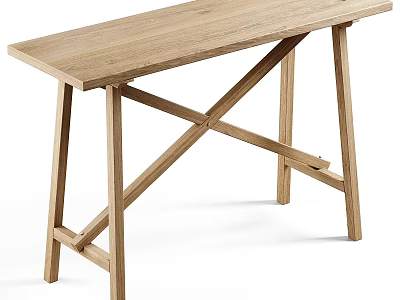 Simple Wooden Stool With Cross Leg Structure And Natural Oak Finish Design 3d model