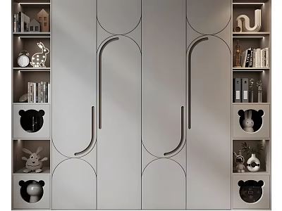 Modern Wardrobe With Curved Handles And Open Shelves For Decorative Items 3d model