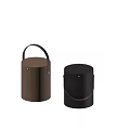 Cylindrical Wooden and Black Side Tables with Red Handles for Living Room Decor