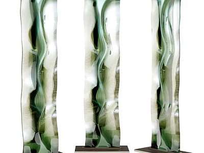 Decorative Glass Ornament Set with Green White Wave Pattern and Black Base for Home Interior Decoration 3d model