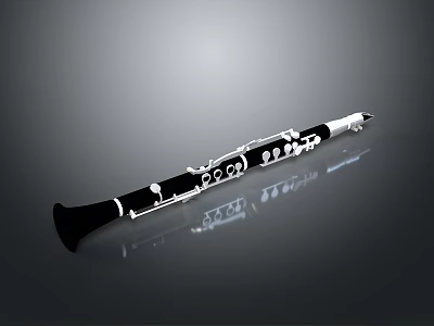 Professional Clarinet Musical Instrument With Black Silver Body Shiny Keys And Reflective Bell 3d model
