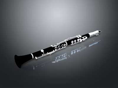 Professional Clarinet Musical Instrument With Black Silver Body Shiny Keys And Reflective Bell 3d model