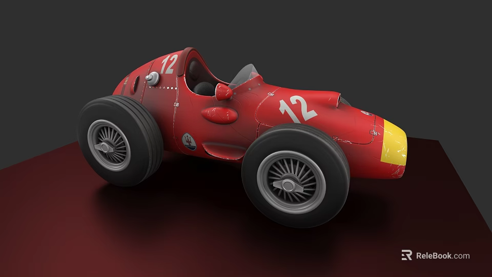 Red Vintage Race Car With Number 12 On Body Classic Retro Design And Large Wheels 3d model 