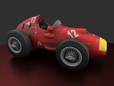 Red Vintage Race Car With Number 12 On Body Classic Retro Design And Large Wheels 3d model