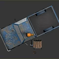 Blue Rusty Truck With Chainsaw In Bed Wooden Chair Shovel And Traffic Cone