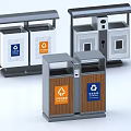 Public Recycling Waste Sorting Bins With Different Designs And Metal Wooden Panels