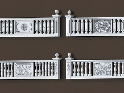 Decorative Stone Balustrades With Intricate Carved Panels And Ornate Posts Design 3d model