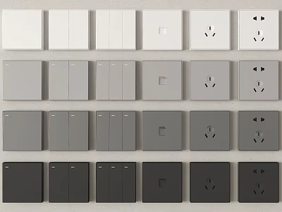 Modern Switch Panels in White Grey and Black with Single Double Triple Switches and Sockets 3d model