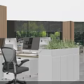 Public Office Area Modern Design With Marble Reception Desk Wooden Panels And Green Plant