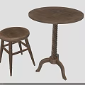 Wooden Round Table And Stool With Twisted Leg Design And Simple Style For Home Living
