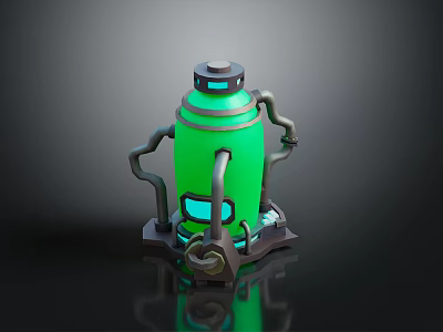 Futuristic Green Sci Fi Mechanical Container With Pipes Support Base And Glowing Accents 3d model