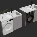 Modern Washing Machine Design in White and Dark Gray with Sink Faucet and Cabinet