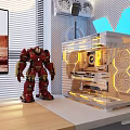 Modern Study Room Interior With Wooden Desk Dual Monitors Ergonomic Chair And RGB Keyboard