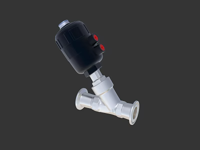 Industrial Pneumatic Angle Seat Valve With PVC Body And Red Control Buttons 3d model