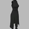 Stylish Black Sleeveless High Neck Dress With Belt Split Hem And Long Boots Glasses